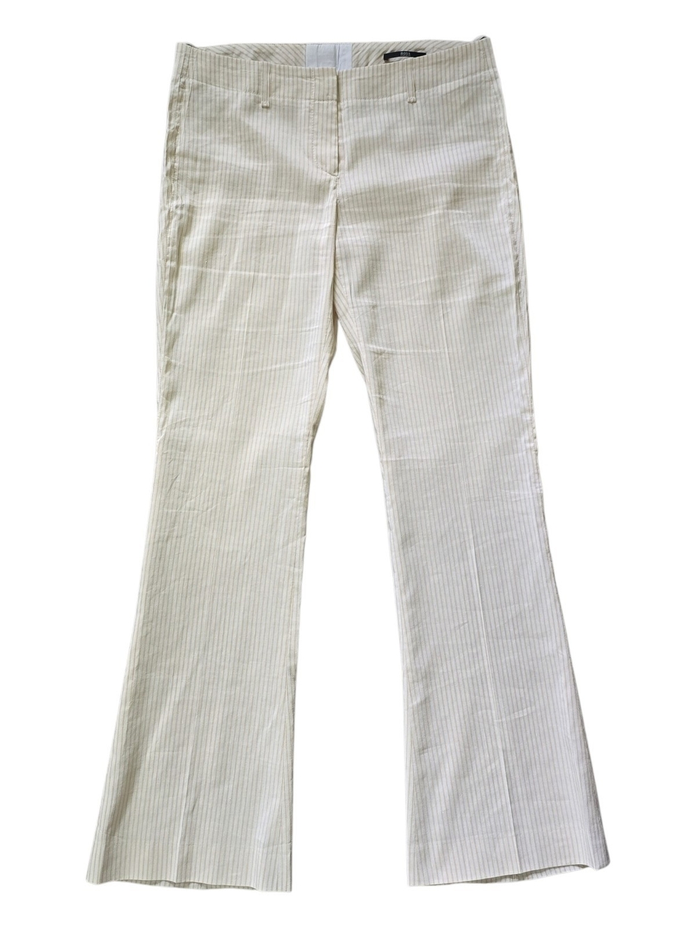 Hugo Boss Silk And Linen Beige and White Pinstripe Trousers